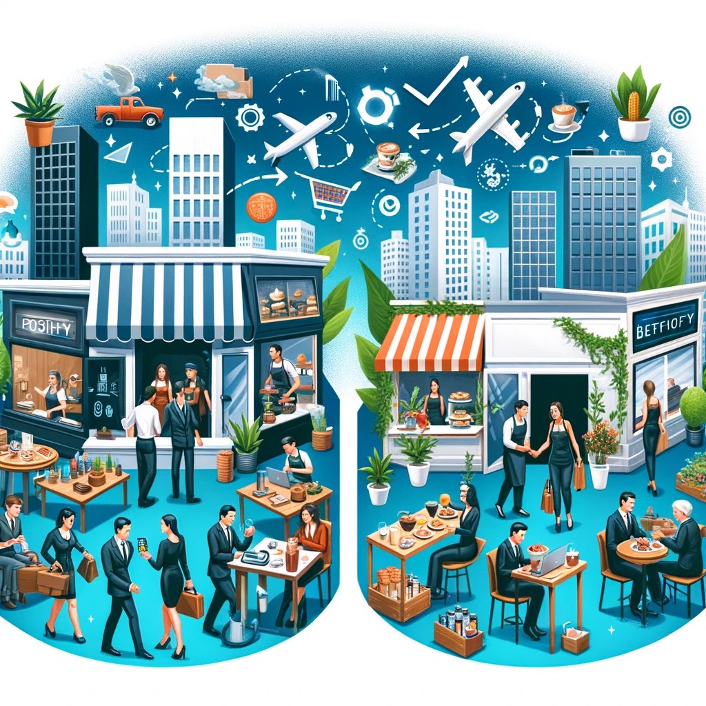 Showcase of Merchants Successfully Implementing the Posify System: Displays the transformation in various industries such as retail, hotels, and catering after adopting Posify, emphasizing improved workflows, customer interaction, and sales growth.